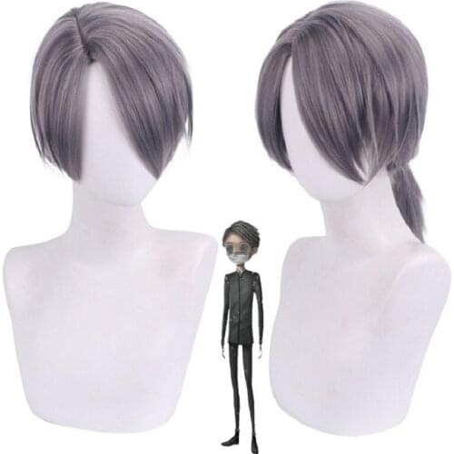 Game Identity V Embalmer Aesop Carl Cosplay Wig 40cm straight gray black mixed Synthetic Hair men Halloween Party Wig + Wig Cap