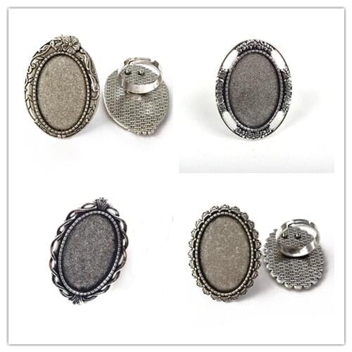 5PCS Ancient Silver Ring Ring Size Adjustable Tray Size20x30mm Oval Jewelry Accessories Ring Base