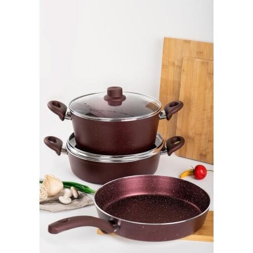 Amor Granite Looking 5 Parts Teflon Cookware Set-Damson (according to your country extra payment of customs yapılabilir)