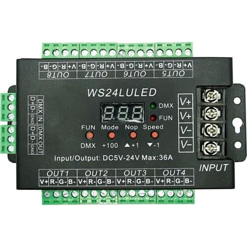 24Channel DMX512 Controller DMX Decoder Iron Housing 8Groups of RGB Output DC5-24V Digital Display