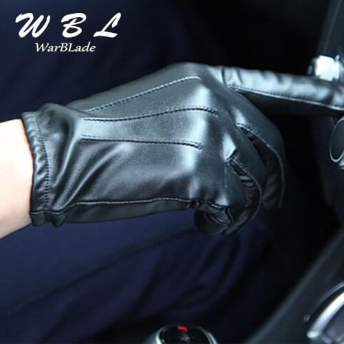 2018 Mens Luxurious PU Leather Winter Driving Warm Gloves Cashmere Tactical gloves Black Drop Shipping High Quality