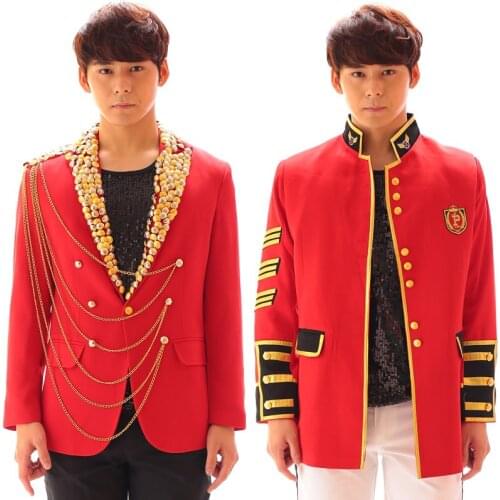 Nightclub Male singer Exo Slim Red Suit Jacket Stage show singer dancer DJ Performance Wear super stars