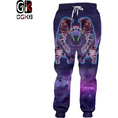 OGKB New Hip Hop Pants Men Animal Sweatpants 3D Print Cat Galaxy Space Joggers Pants Sweat Pants Long Trousers Clothing Homme