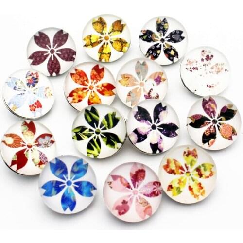 Wholesale 10pcs/lot 18mm Building Star Flower Glass Snap Buttons Charms Fit Snap Bracelet Necklace Jewelry Making
