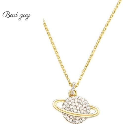 Bad Guy Zircon Necklace for Womens Planet-shape Chain Necklace Jewelr for Women Cute Metal Weddings Party Office Gifts