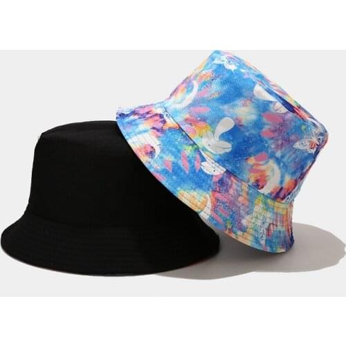 2021 Mushroom Fishermen Hat Summer Tie-dye Reversible Bucket Hat Outdoor Hiking Hat Leisure Sun Protection Hat Unisex Panama Cap