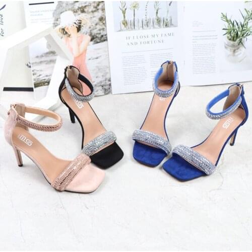 Sexy stiletto high heel women sandals with rhinestones 2021 new foreign trade nightclub back zipper high heels