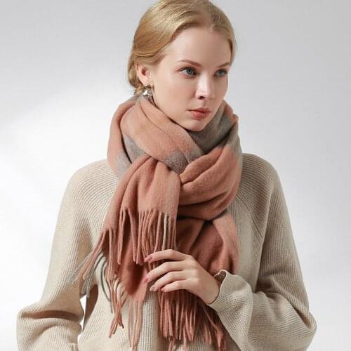 Winter 100% Wool Scarf Women Thicken Warm Shawls and Wraps Ladies Plaid Echarpe Pashmina Woolen Buffalo Scarves Cashmere Foulard