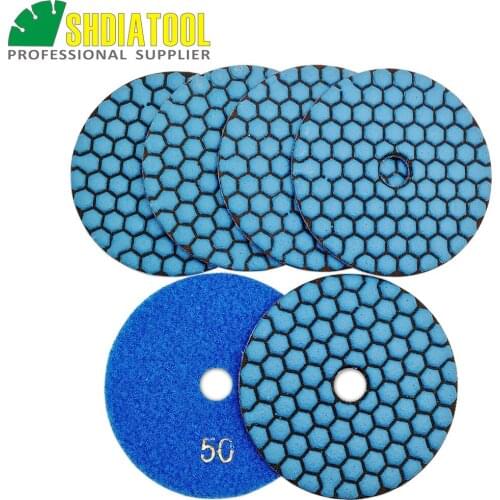 SHDIATOOL 6pcs 100mm #50-1 dry diamond Resin bond polishing pads 4inch flexible Grinding disc for Granite Stone Concrete Marble