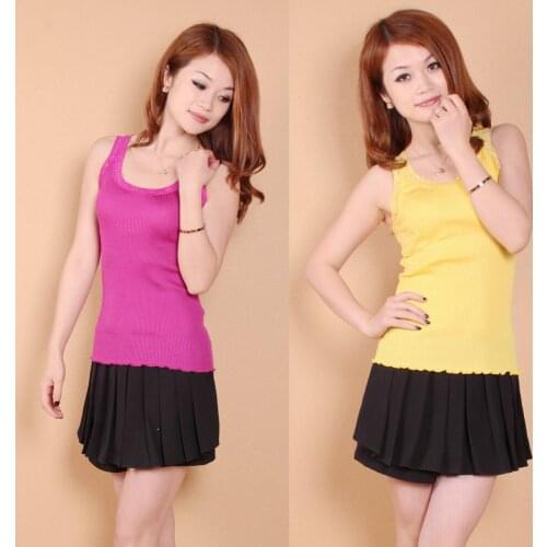 Knitted silk folder vest basic vest excellent elasticity 80% silk+20% cotton