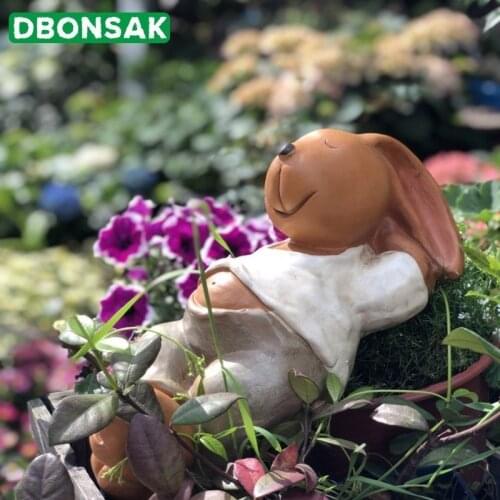 Outdoor Resin Decoration Sleeping Rabbit Sculpture Garden Decoration Animal Flower Pot Flower Cylinder Villa Terrace Ornament