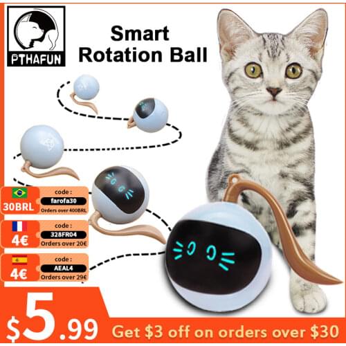 Pet Cat Smart Rotation Ball Toy Cat Interactive Magic Spin Ball Toy Automatically Avoid Obstacles Rechargeable Kitten Ball Toy