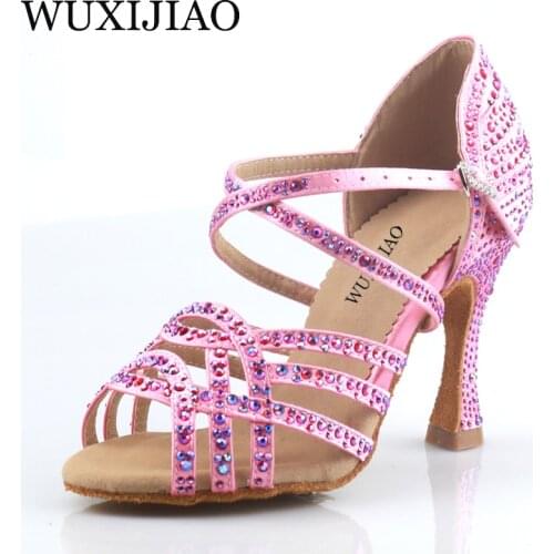 WUXIJIAO WUXIJIAO brand Latin dance shoes soft soled shoes Salsa ballroom ladies mesh dance shoes Cuban high heels