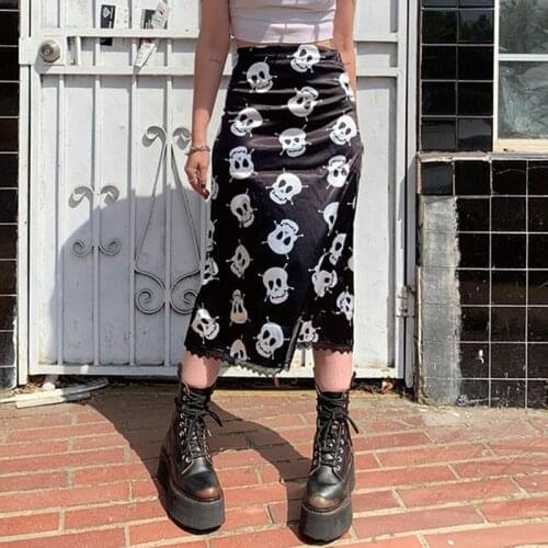 Diablo Skeleton Printed Stretch Wrapped Skirt Lace Skirt Gothic Skirt Sexy Skirt Harajuku Skirt Lace Skirt Women Long Skirt