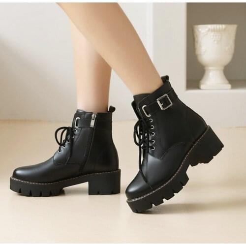 Punk Style Platform Heel Womens Ankle Boots Chunky Motorcycle Boots for Women Pu Leather Purple Black Shoes Big Size