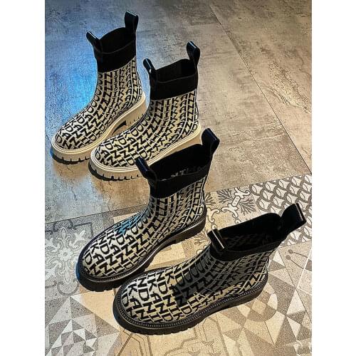 Women Autumn Boots Ankle Warm Shoes Luce Up Casual Flats Heels Elasticity Flock Comfortable Round Toe Shoes Autumn Platform Boot
