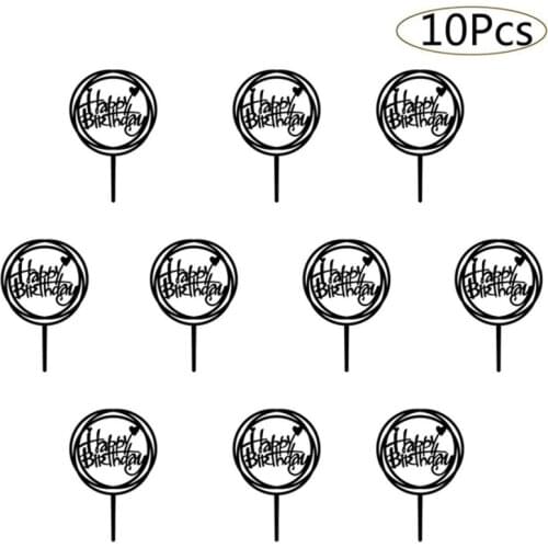10pcs/set Black Gold Happy Birthday Cake Topper Acrylic Birthday Cake Topper for Kids Birthday Party Cake Decoration Baby Shower