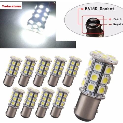10Pieces/Lot Ba15d 1142 High Power Car LED Bulb 27-5050SMD DC12V Warm White/Warm White Car Marine Boat RV Camper Light 1142 1076