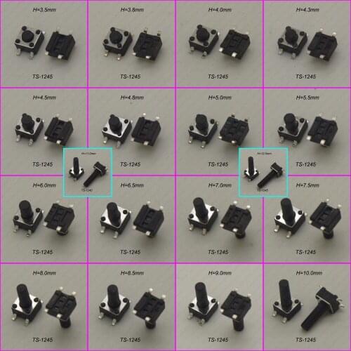 1000PCS 4.5X4.5X3.5/3.8/4.0/4.3/4.5/4.8/5/5.5/6/6.5/7/7.5/8/8.5/9/10/11/12MM SMT 4PIN 12V Tact Switch Momentary Push Button