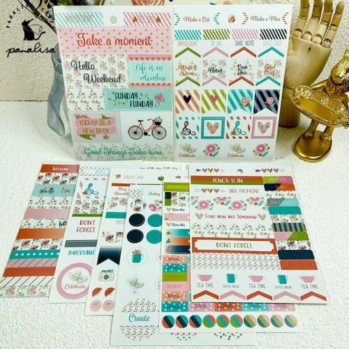 Panalisacraft 8 sheets 225pcs Planner Stickers Floral Washi Sticker for Scrapbooking DIY Projects/Photo Album/Card Making Crafts