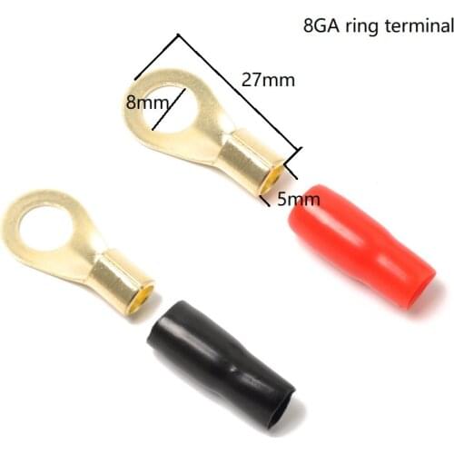 10pcs Car Audio Amplifier Black Red Tube Ring Insulated 8GA Power Cable Golden Plated Connector Terminal