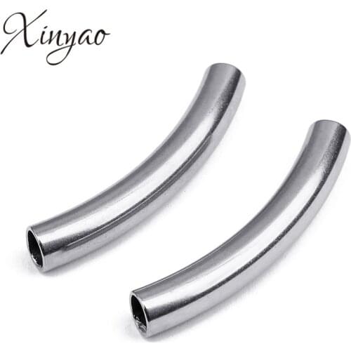 10pcs/lot Stainless Steel Curved Tube Beads Fit 1.2 3 5 mm Round Leather Cord Big Hole Metal Spacer Beads For Diy Jewelry Making