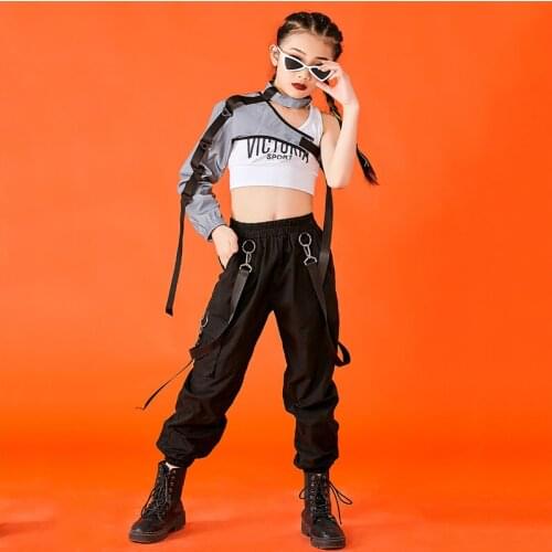 Kids Hip Hop Costumes Girls Street Dance Clothing Black Pants Cool Hiphop Suit Modern Jazz Catwalk Performance Outifit DNV14582