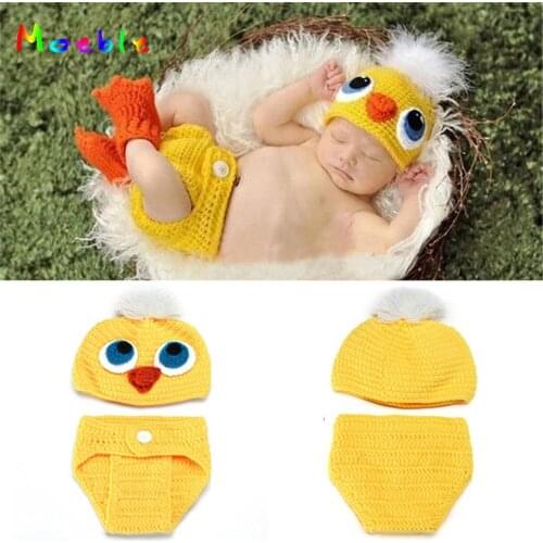Lovely Duck Design Baby Photography Props Knitted Infant Baby Duck Hat Diaper Set Crochet Bebe Animal Costume 1set MZS-14035