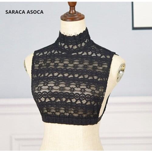 Women Sweater Lace Standing Fake Collar All Match White Hollow Shirt Detachable Collar Lady A618