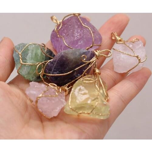 Explosive Natural Stone Winding Gold Thread Pendant DIY Elegant Gentle Necklace Sweater Chain Jewelry Accessories Gift Making