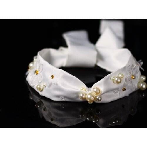 Fashion Women Girl Satin Flower-Art Head Band Pearl Rhinestone Handmade Headdress for Wedding Party Travel Daily Life V674