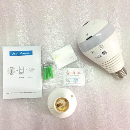 HD 1080P Wifi Wireless fisheye lens 360 Degree Panoramic IP Camera Bulb Lamp Mobile Phone view with TF card slot audio function