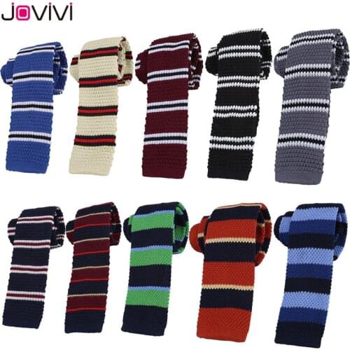 Jovivi 1pc Fashion Mens Retro Stripes Ties 2" Skinny Knitted Neckties 10 Patterns Optional Valentines Day Gift