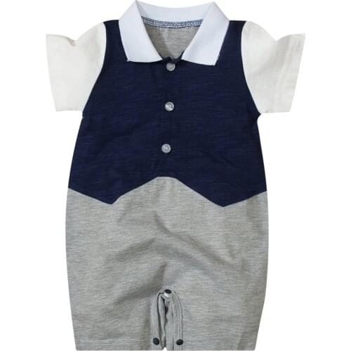 Baby Boy’s Short Sleeve Romper Fashion Contrast Color Collar Single-breasted Jumpsuit