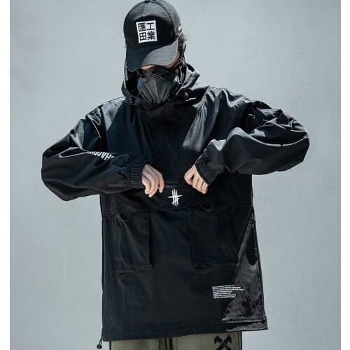 Laser Reflective Cargo Jacket Coats Streetwear Tactical Functional Pullover Harajuku Multi-pocket Hoody Windbreaker Techwear