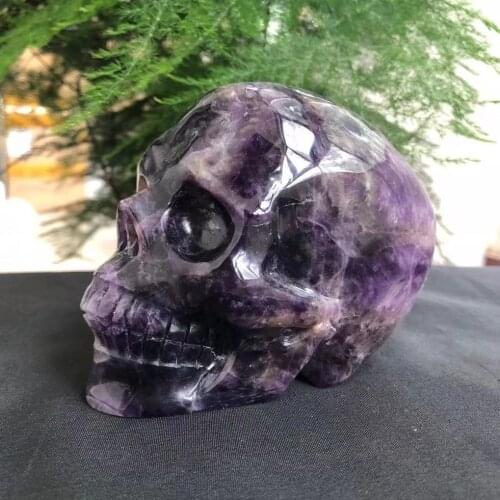 Healing Crystal Amethyst Skull Quartz Crystal Sculpture Natural Reiki Skull Gem Stone Home Collection Sculpture Decoration