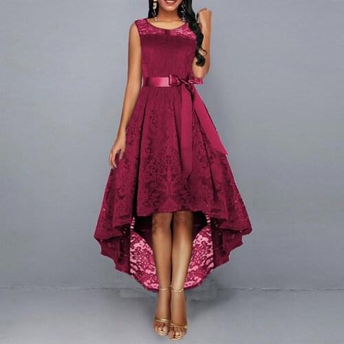 OTEN Summer Elegant Laced Bridbridesmaid Dress 2020 Women Sleeveless Irregular High Low Evening Party Formal Dresses for Wedding