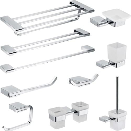 Leyden Chrome Polished Chrome 304 Stainles Steel Bathroom Accessories Sets Towel Shelf Towel Bar Toilet Paper Holder Robe Hook