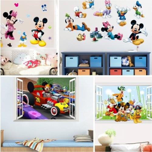 Hot 3D Mickey Minnie PVC Children Cartoon Wall Stickers Waterproof Home Decoration For Childrens Room PVC DIY Vinyl Wallpaper