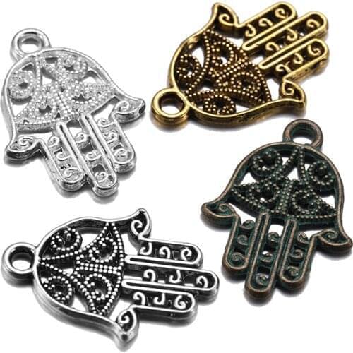 20Pcs/Lot 15*21mm Metal Classic Antique Bronze Hand Fatima Charms Bracelet Pendants Necklace for DIY Jewelry Making Supplies
