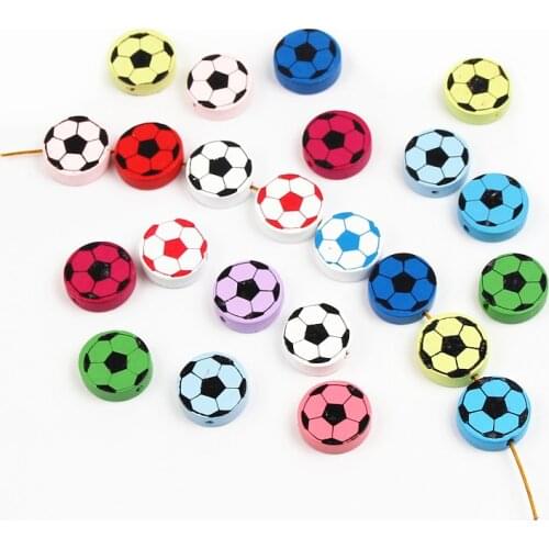 Cute Football Pattern 20Pcs Lead-Free Wood Beads For Jewelry Making Accessories Bracelets DIY Craft Gifts For Child 20mm