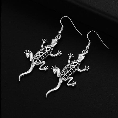 Trendy Vintage Lizard Shape Dangle Antique Silver Plated Earrings for Women Girl Retro Drop Earrings Cute Earring Jewelry