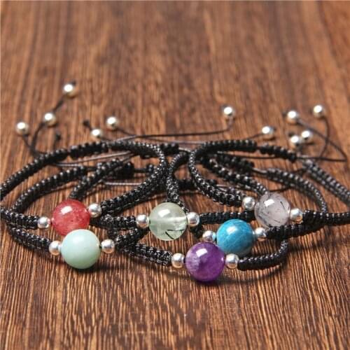Fashion Braided Bracelet 10mm Round Natural Amethysts Prehnites Quartz Bead Bracelet Adjustable for Women Men Lover Yoga Jewelry