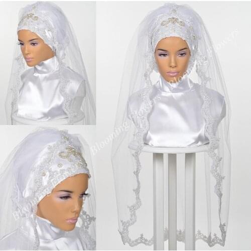 Muslim Wedding Bridal Hijab 2019 Voile Khimar Islamic Nikkah Voile Mariage Veils One-Layer Fingertip Length Custom Made Designer