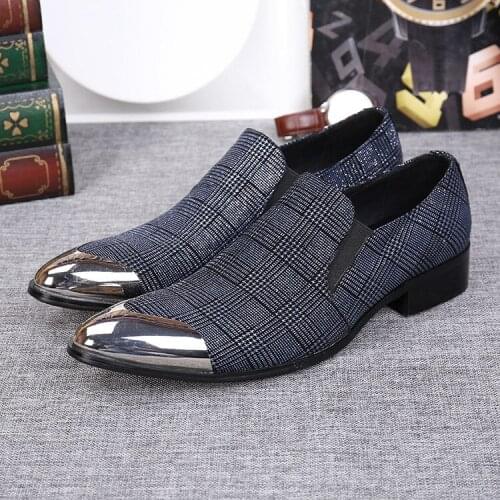 Men Fashion Business Office Leather Shoes British Style Metal Round Toe Slip on Party Casual Shoes