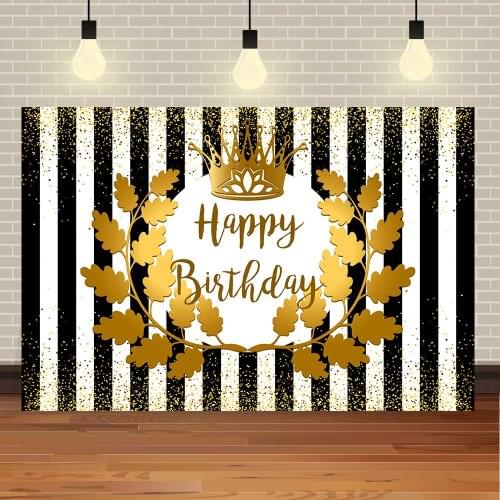 Seekpro Happy Birthday Party Gold Crown Princess Baby Shower Black Stripe Flowers DIY Girl Phpto Photography Background Backgrop