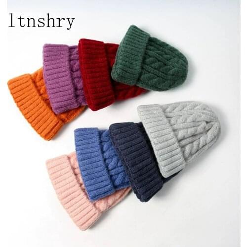 Parent-child Solid Beanie Autumn Winter Wool Blends Soft Warm Knitted Cap Men Women Skull Cap Hats Gorro Ski Caps Beanies