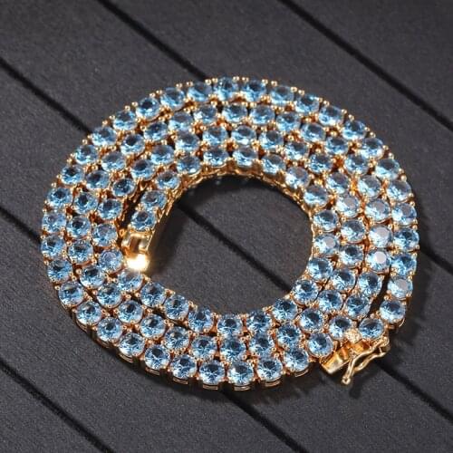 Blue AAA+ Cubic Zirconia Chokers Necklaces for Women Men Bling Iced Out 1 Row CZ Stone Tennis Chain Male Hip Hop Rapper Jewelry