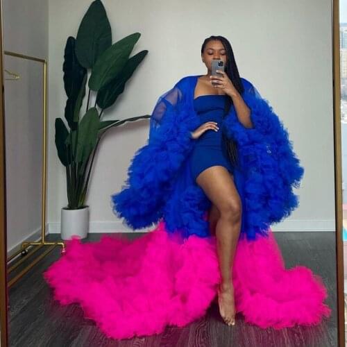 Mixed Color Maternity Dress Without Tights Blue And Fuchsia Tulle Dresses For Women Puffy Long Robes Formal Robes Photo Shoot