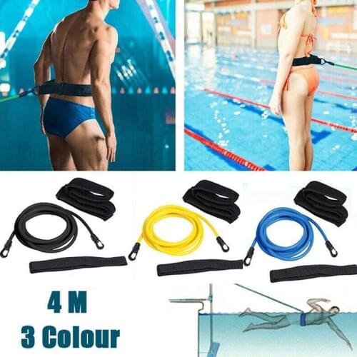 1Set 4M Adjustable Swim Training Resistance Elastic Belt Tether Elastic Rope Band Safety Swimming